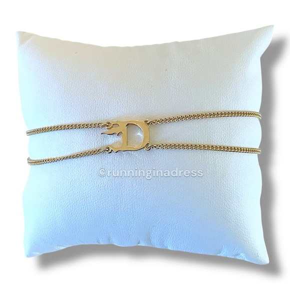 RARE Vintage Christian Dior D Flame Double Band Gold Bracelet by John Galliano - Picture 1 of 15